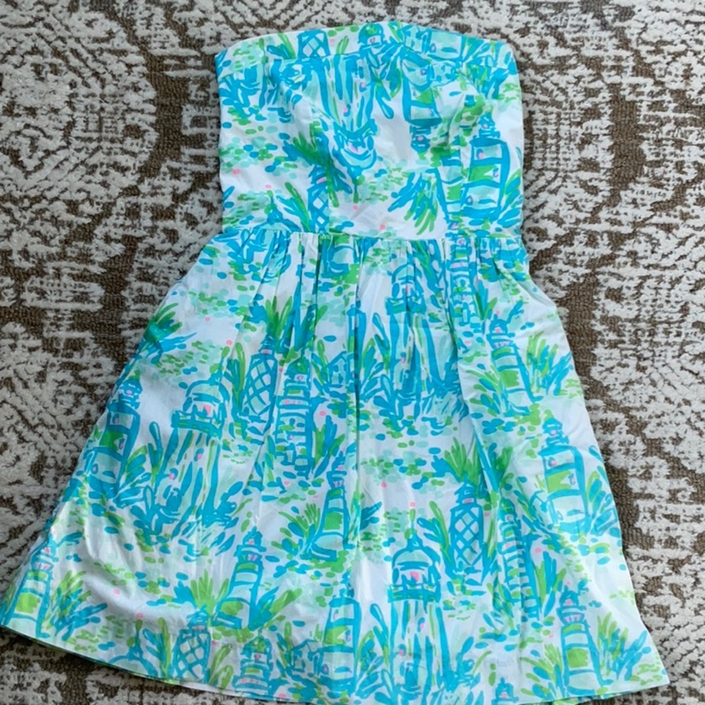 Lilly Pulitzer Strapless Dress in Blue and Green